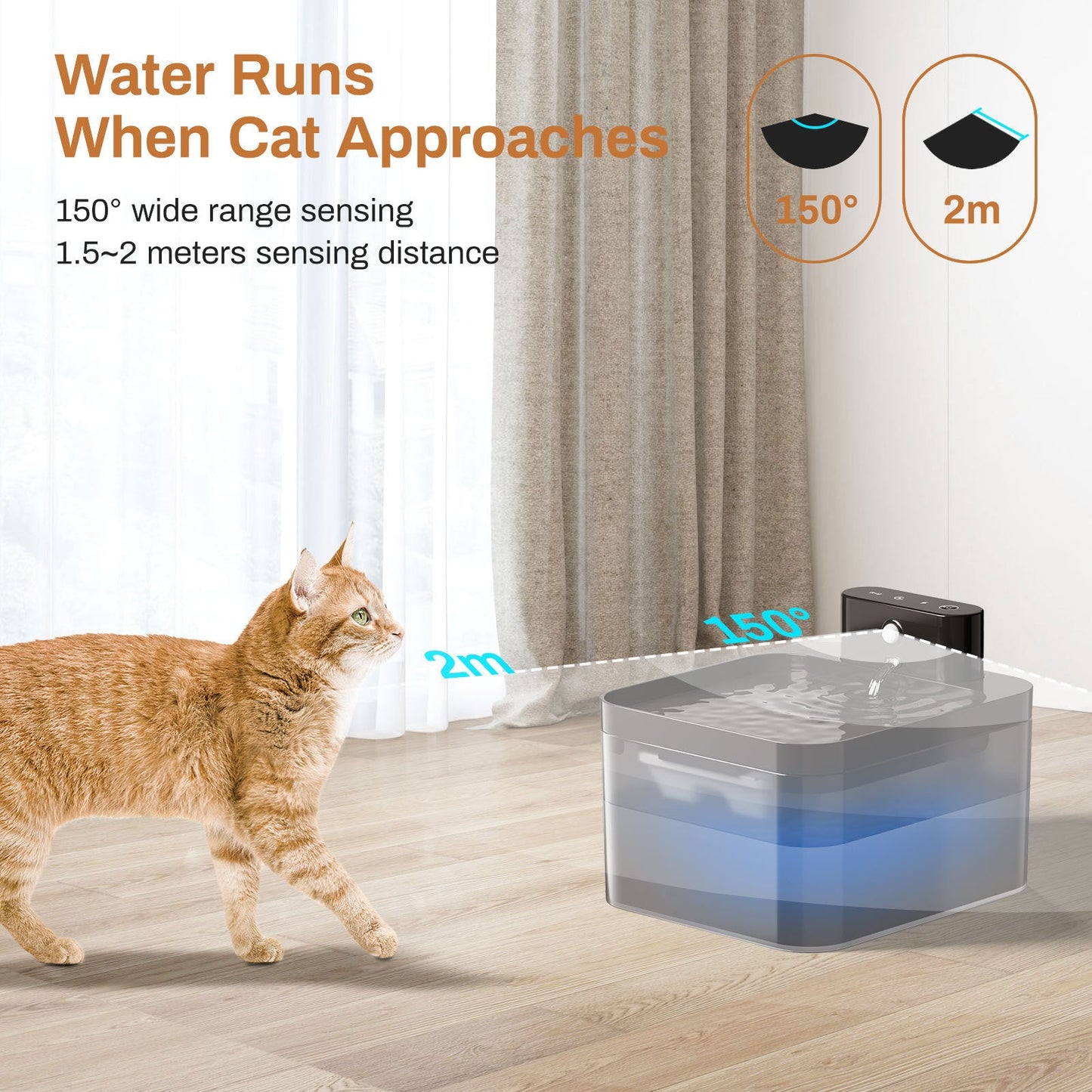 Pet cat water dispenser 2.2L large capacity infrared wireless induction automatic water drinking artifact
