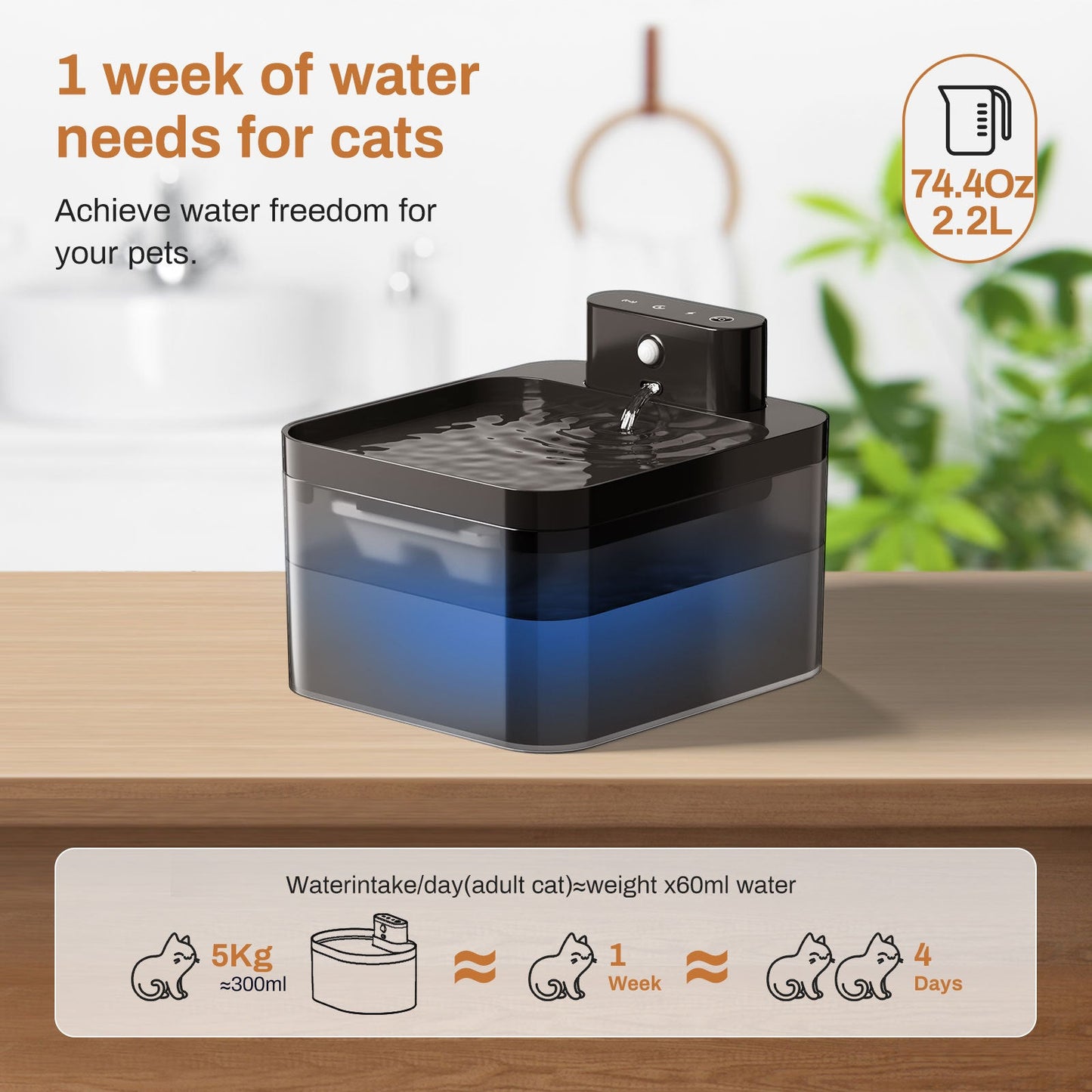 Pet cat water dispenser 2.2L large capacity infrared wireless induction automatic water drinking artifact
