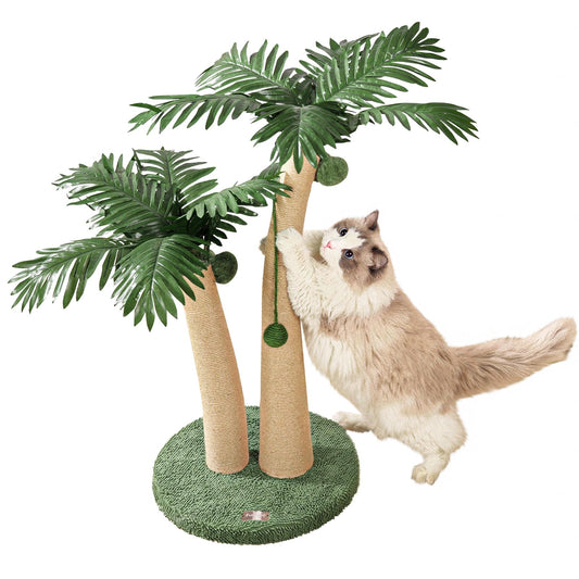 35" Tall Cat Scratching Post Cat Scratcher, 2 Curved Design Cat Post with 5 Interactive Balls, Natural Sisal Rope Cat Scratching Posts for Indoor Cats Adults and Kitten (Style A)