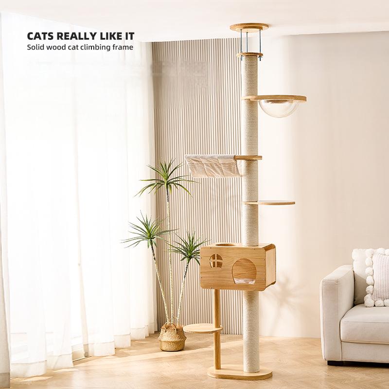 Solid wood cat climbing frame, large cat nest, cat tree, integrated wooden thickened cat scratching column, platform