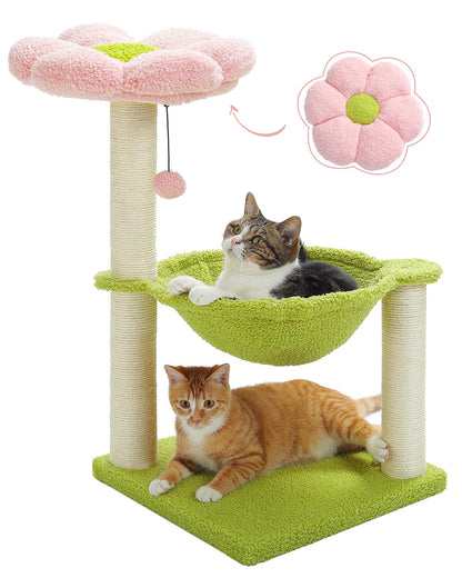 Flower Cat Tree, 28" Cat Tower with Cozy Flower Perch, Large Hammock for Indoor Small Cats, Cute Cat Tree with Sisal Scratching Post and Fur Toy Ball for Kittens, Pink