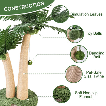 35" Tall Cat Scratching Post Cat Scratcher, 2 Curved Design Cat Post with 5 Interactive Balls, Natural Sisal Rope Cat Scratching Posts for Indoor Cats Adults and Kitten (Style A)