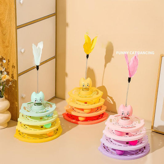 Flying Saucer Cat Turntable Toy Four-layer Cat Play Plate Self-entertainment Cat Toy Leaking Food