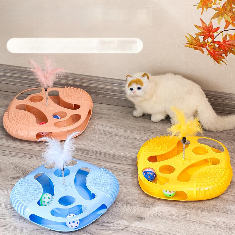 Cat Toys Creative Hole Digging with Tickler Cat Toy Feather Bell Cat Turntable Toy