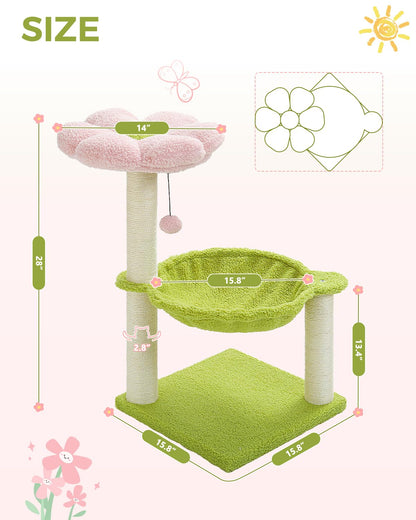 Flower Cat Tree, 28" Cat Tower with Cozy Flower Perch, Large Hammock for Indoor Small Cats, Cute Cat Tree with Sisal Scratching Post and Fur Toy Ball for Kittens, Pink
