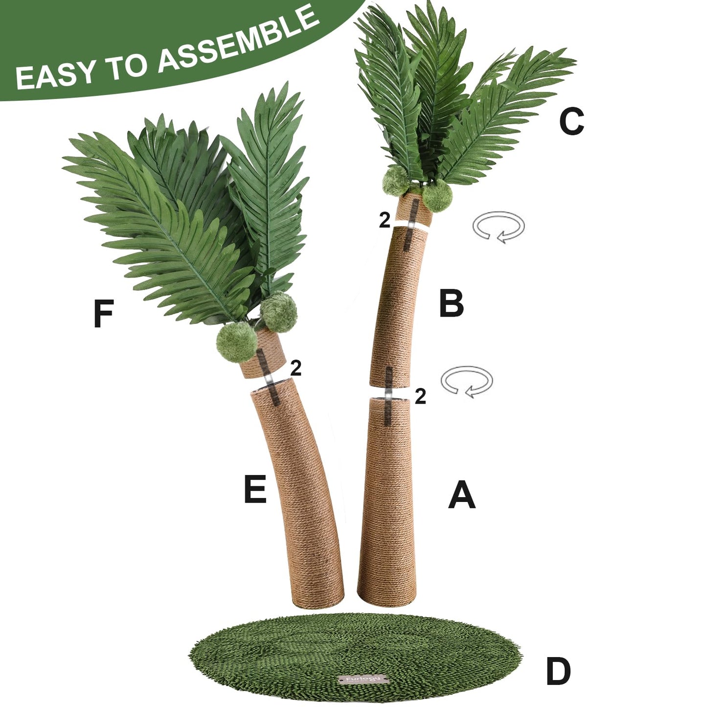 35" Tall Cat Scratching Post Cat Scratcher, 2 Curved Design Cat Post with 5 Interactive Balls, Natural Sisal Rope Cat Scratching Posts for Indoor Cats Adults and Kitten (Style A)