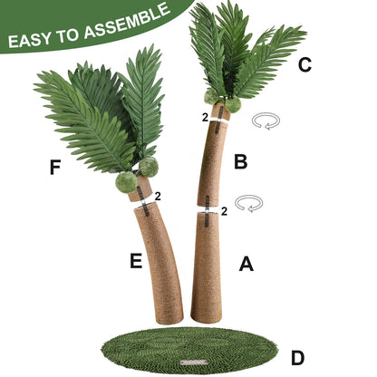 35" Tall Cat Scratching Post Cat Scratcher, 2 Curved Design Cat Post with 5 Interactive Balls, Natural Sisal Rope Cat Scratching Posts for Indoor Cats Adults and Kitten (Style A)