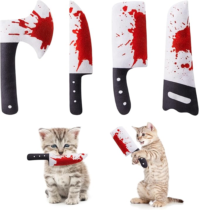 Cat Toys Catnip Crinkly Sound Toy, Horror Knife-Shaped Kitten Bite Kicker Toys, Indoor Exercise 7.5 Inches for All Breeds