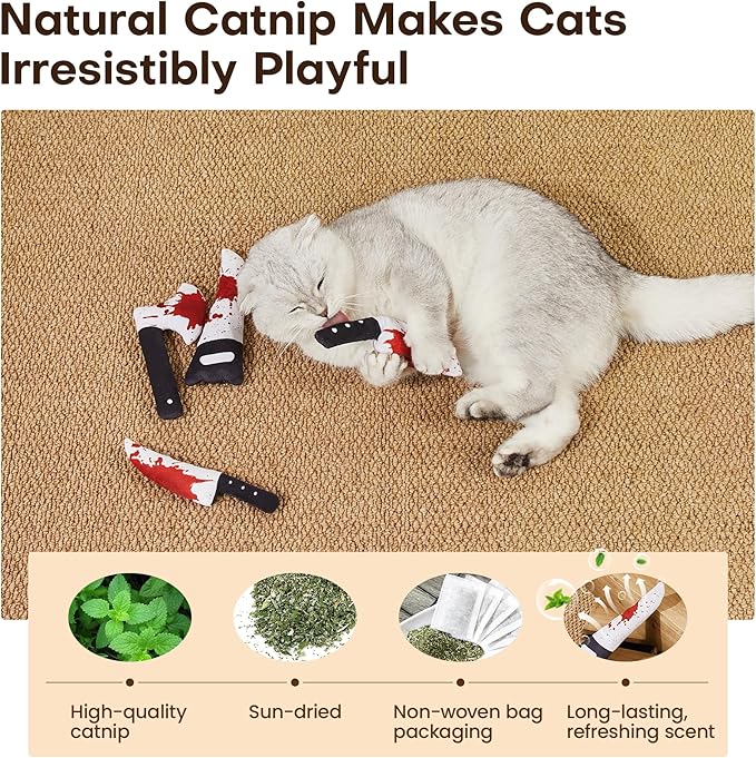 Cat Toys Catnip Crinkly Sound Toy, Horror Knife-Shaped Kitten Bite Kicker Toys, Indoor Exercise 7.5 Inches for All Breeds