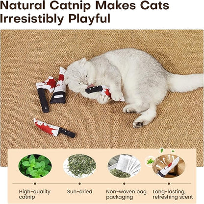 Cat Toys Catnip Crinkly Sound Toy, Horror Knife-Shaped Kitten Bite Kicker Toys, Indoor Exercise 7.5 Inches for All Breeds