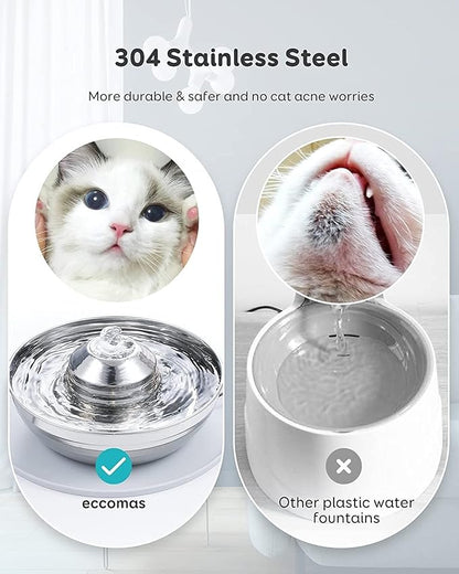 pet Water Dispenser Stainless Steel Water Fountain Dog Bowl 2-in-1 Set 2L/67oz Pet Water Fountain 248ml Food Bowl Feeding Watering Supplies with 3 Filters Mat for Cats Dogs cat Fountain