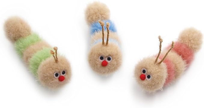 Interactive Natural 3 PK Catnip Toy, with Rattle, Bite Resistant, for All Ages Indoor Cat, Soft Caterpillar Toys, Fluffy Kitten Toy