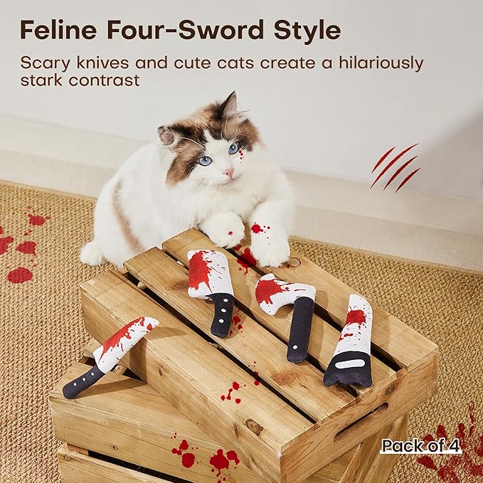 Cat Toys Catnip Crinkly Sound Toy, Horror Knife-Shaped Kitten Bite Kicker Toys, Indoor Exercise 7.5 Inches for All Breeds