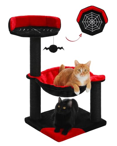 Flower Cat Tree, 28" Cat Tower with Cozy Flower Perch, Large Hammock for Indoor Small Cats, Cute Cat Tree with Sisal Scratching Post and Fur Toy Ball for Kittens, Pink
