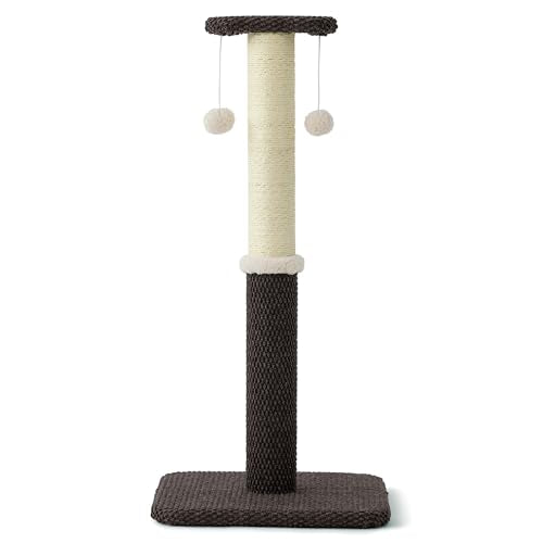 Lesure 34" Tall Cat Scratching Post - Highly Resistant Carpet Scratch Post, Premium Sisal Rope Scratch Posts Kitten and Adult Cats, Sturdy Large Scratch Pole with Hanging Ball, Grey