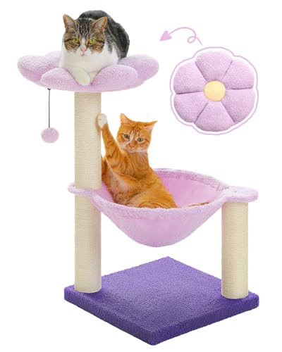 Flower Cat Tree, 28" Cat Tower with Cozy Flower Perch, Large Hammock for Indoor Small Cats, Cute Cat Tree with Sisal Scratching Post and Fur Toy Ball for Kittens, Pink
