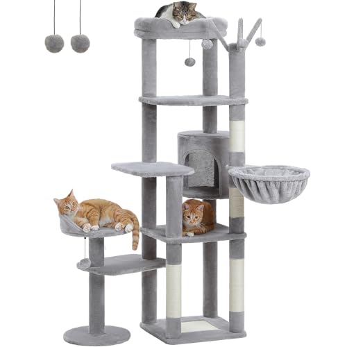 59" Cactus Cat Tree, Large Cat Tree for Indoor Cats, Cat Tower for Large Cats, Multi-Level Cat Tower, Cat Condo with Large Hammock, Scratching Post, and 2 Perches, Green、