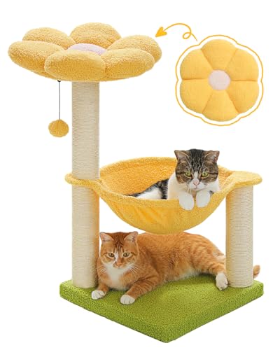 Flower Cat Tree, 28" Cat Tower with Cozy Flower Perch, Large Hammock for Indoor Small Cats, Cute Cat Tree with Sisal Scratching Post and Fur Toy Ball for Kittens, Pink